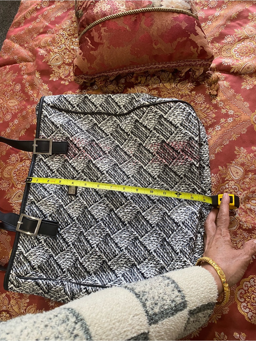 Black & White Woven Tote Bag with Top Handles - Picture 9 of 10